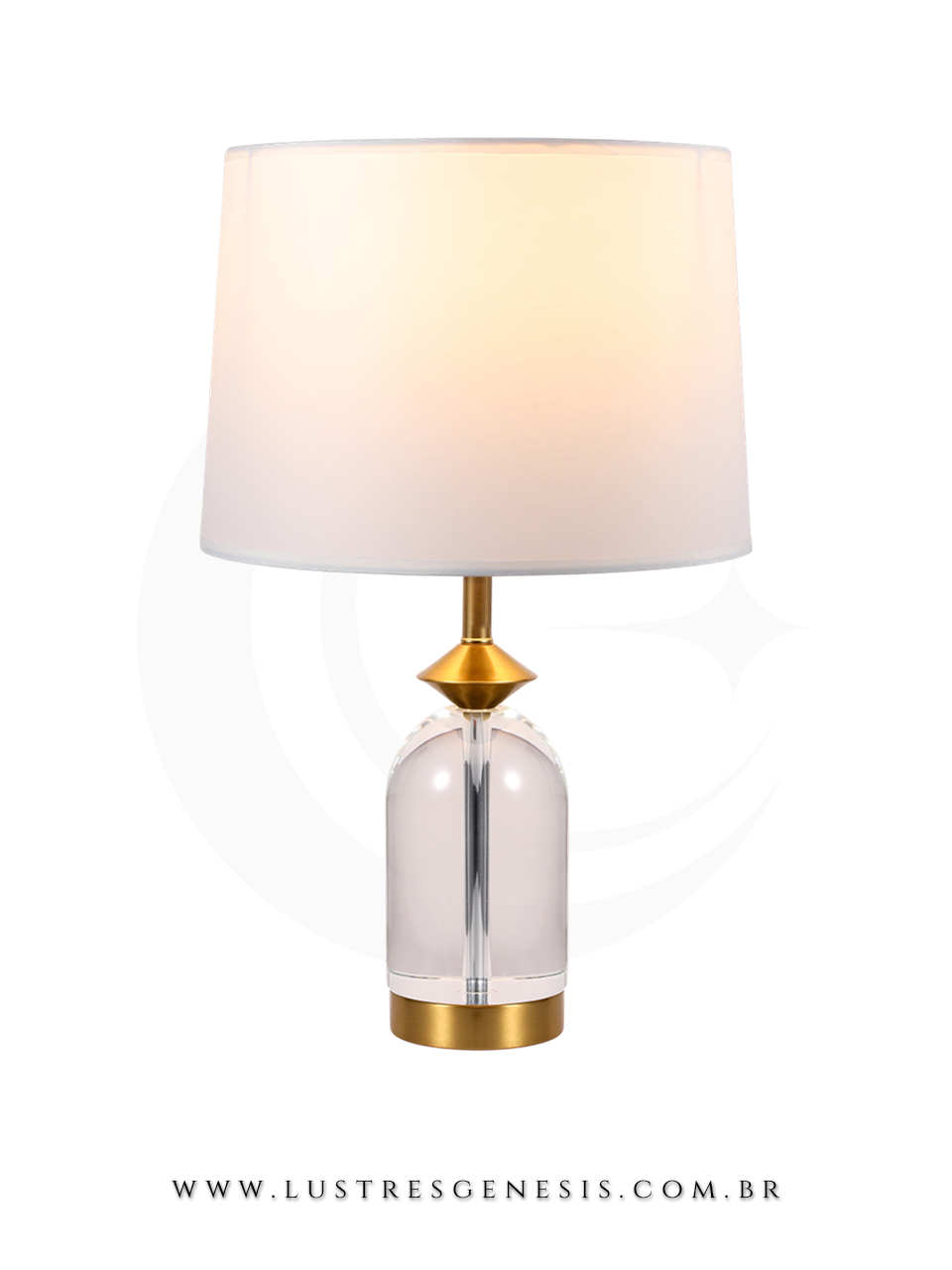 Luminaria de Mesa de Cristal e Metal Bronze Cupula Branca 33x56cm E27, Sala, Quarto, Quarto de casal
